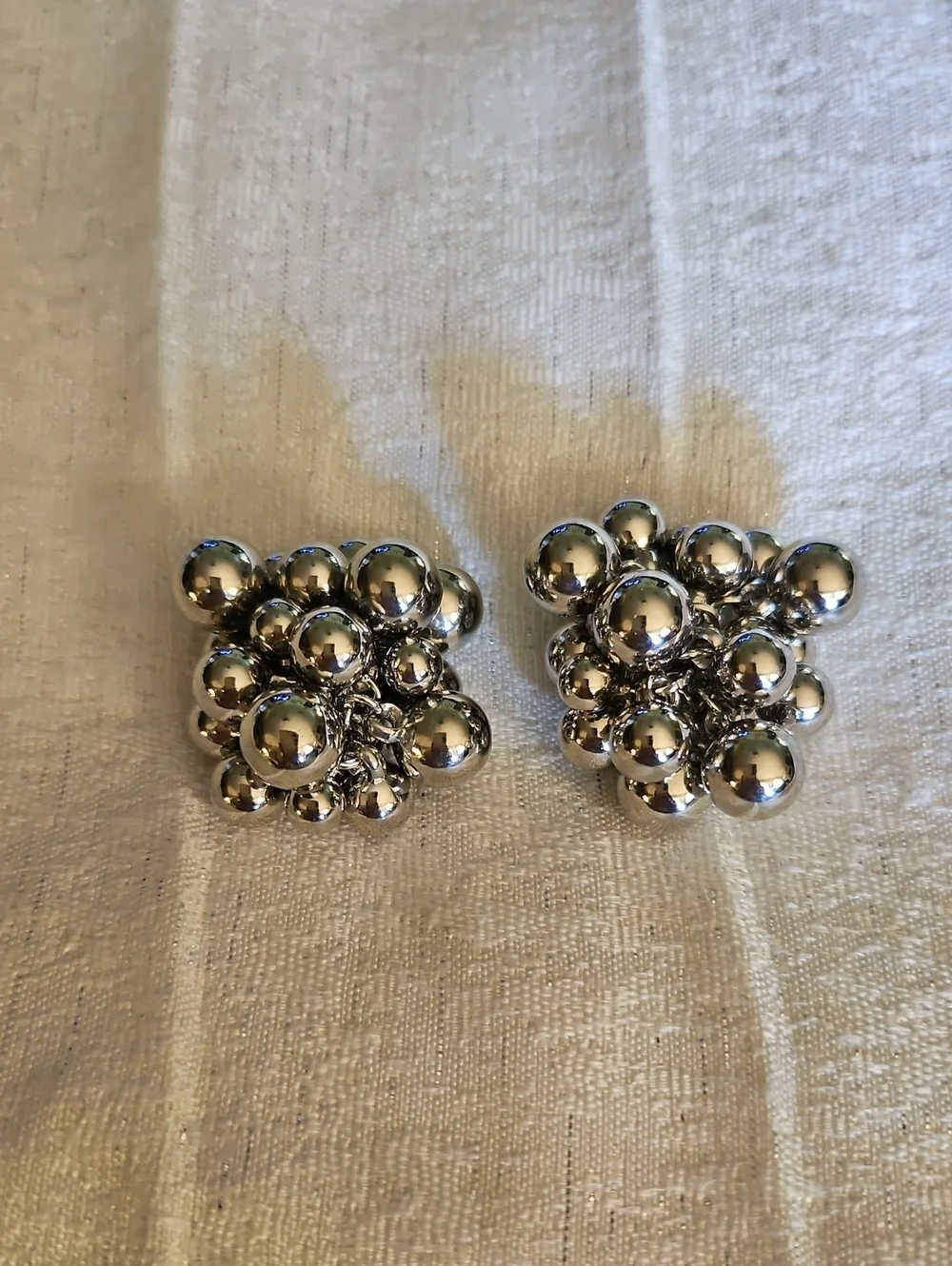 Silver Beaded Cluster Clip-on Earrings